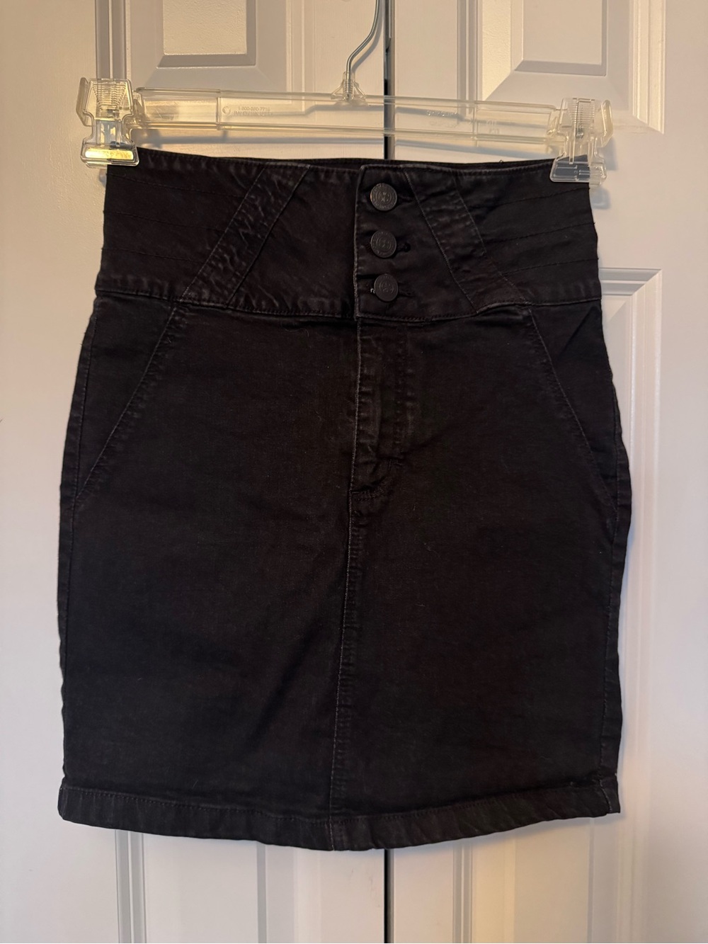 Factorie Black High-Waist Button-Front Pencil Skirt